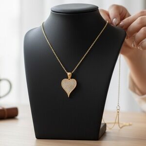 🆕 Heart Moissanite Sterling Pendant & chain necklace .925 Sterling & gold plated